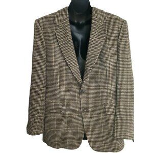 Scarborough’s Men Tan Houndstooth Size 42L Wool Blend Jacket Single Back Vent